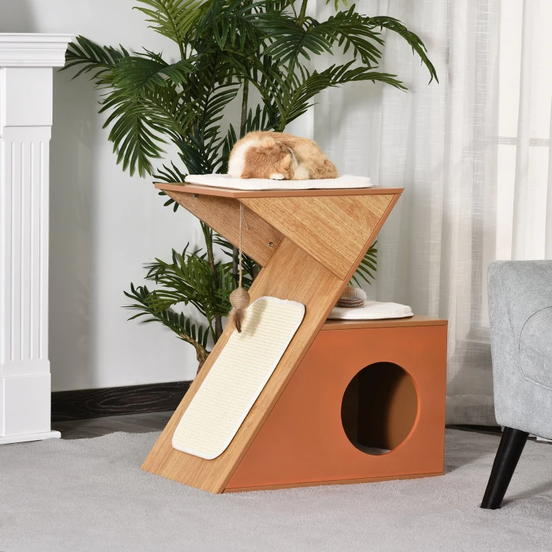PawHut Cats Z-Shaped MDF House w/ Scratching Strip Orange