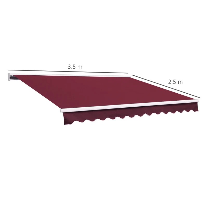 Outsunny 3.5 x 2.5m Garden Electric Motorised Manual Awning Door Outdoor Retractable Canopy Patio Shelter with LED Remote Control (Wine Red)