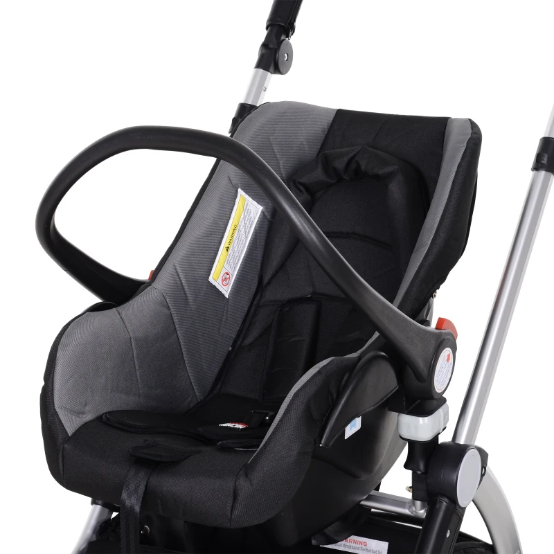 HOMCOM 3-in-1 Travel System Lightweight Versatile Stroller Easy Infant Car Seat Transfer Storage Basket Travel Stroller Grey