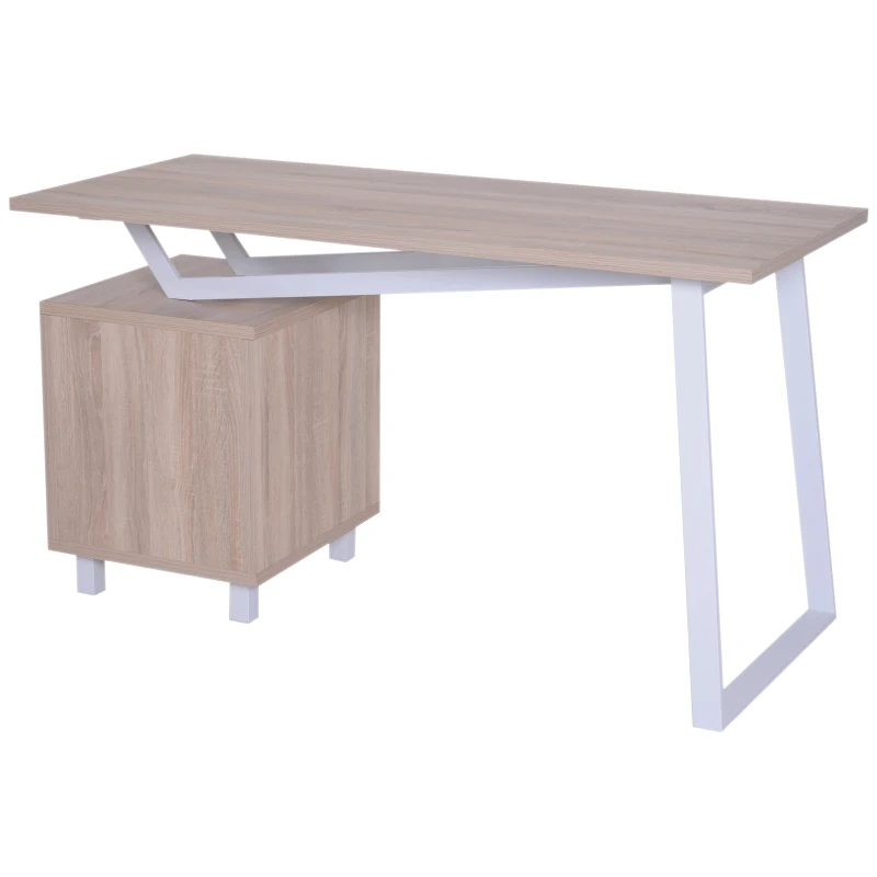 HOMCOM Computer Desk, 140Lx60Wx76H cm-White Oak Colour