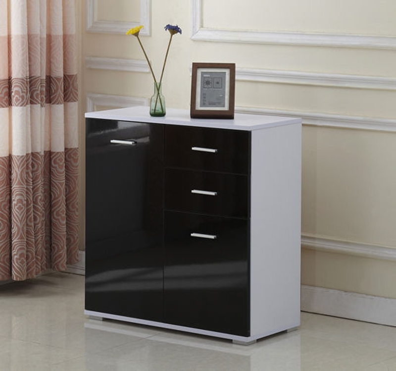 HOMCOM High Gloss Side Cabinet, size( 71x35x76cm)-Black/White