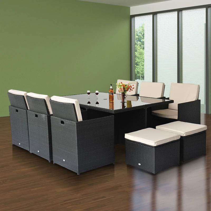 Outsunny 11 PC Rattan Dining Set-Black