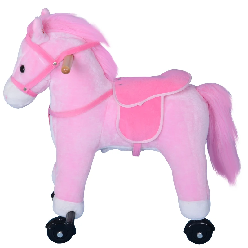 HOMCOM Push Pony Ride On Walking Horse on Wheels w/ Realistic Sounds Pink