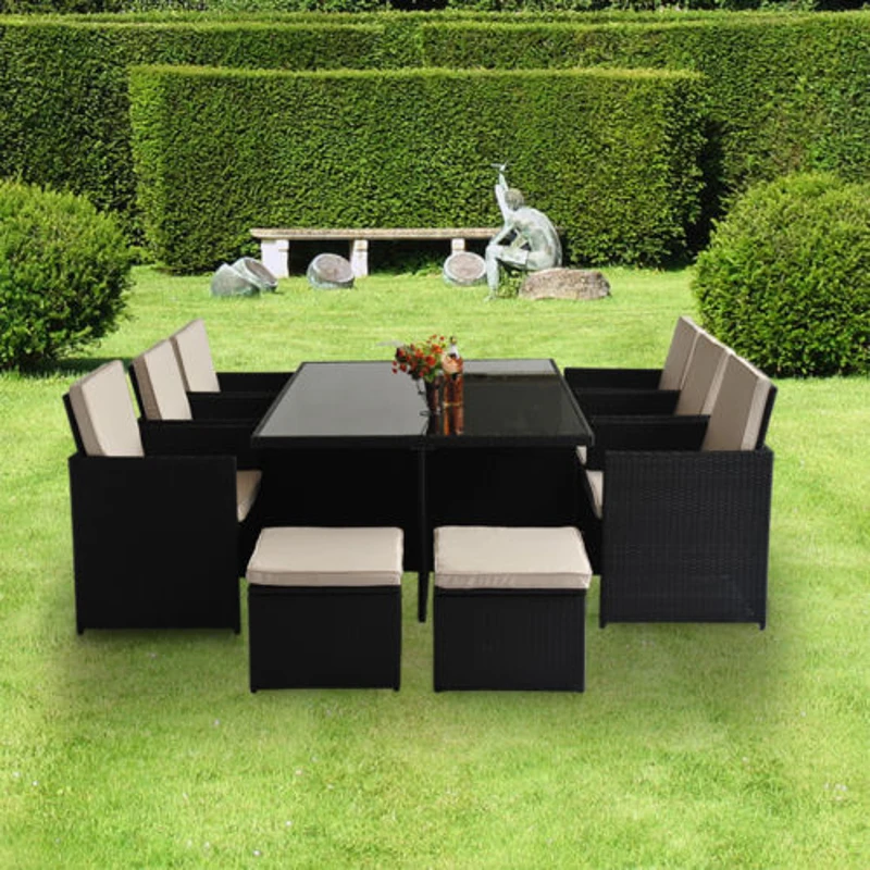 Outsunny 11 PC Rattan Dining Set-Black