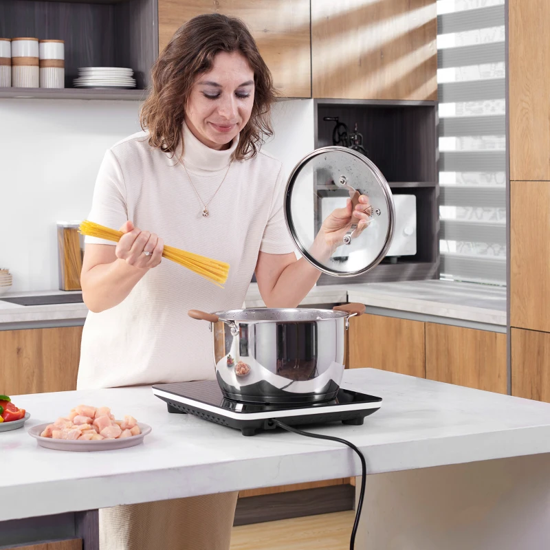HOMCOM Portable Induction Hob Induction Cooker 2000W Single Hot Plate Electric Cooktop with 8 Power & Temperature Levels 4H Timer Child Lock Sensor Touch LED Display Ceramic Glass Panel