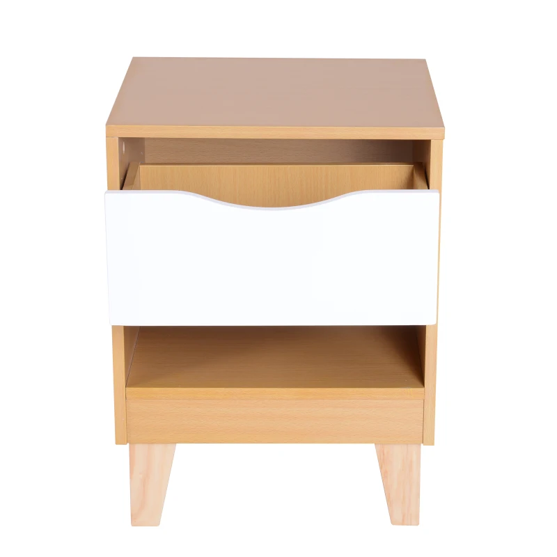 HOMCOM Scandinavian Style Bedside Table, 40Lx38Dx53H-Natural Wood/White Colour