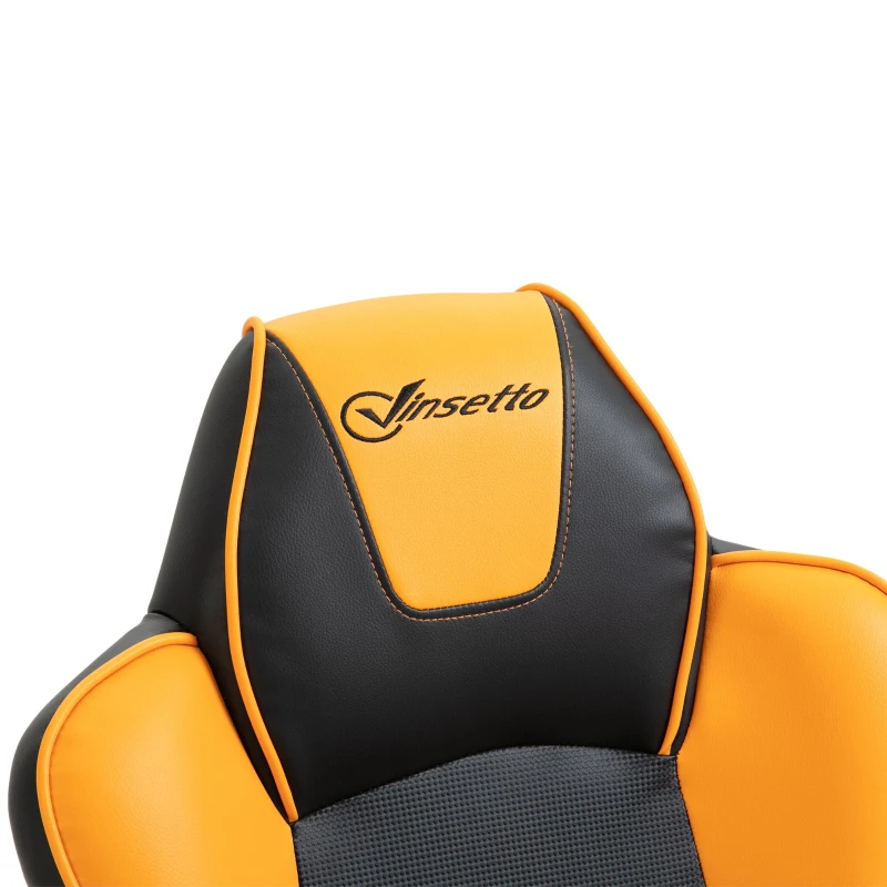 Vinsetto PU Leather Office Swivel Chair w/ Orange Panels Padding High Back Adjustable Height Armrests Wheels Home Gaming Seat Black