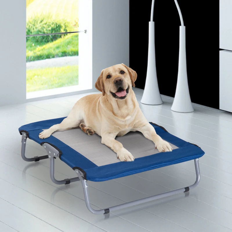 PawHut Portable Elevated Pet Mesh Bed, Metal Frame, Oxford Fabric-Blue