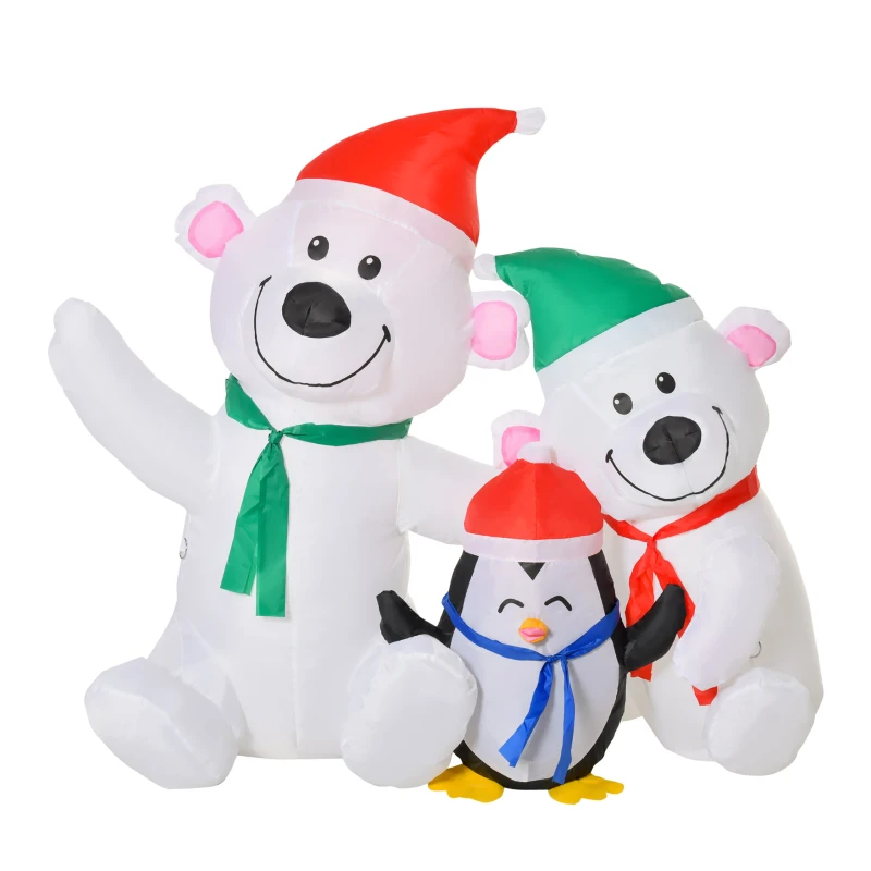 HOMCOM 4ft Christmas Inflatable Decoration with Two Bears and Penguin Light Up Outdoor Blow Up Decorations Xmas Decor for Holiday Party Garden