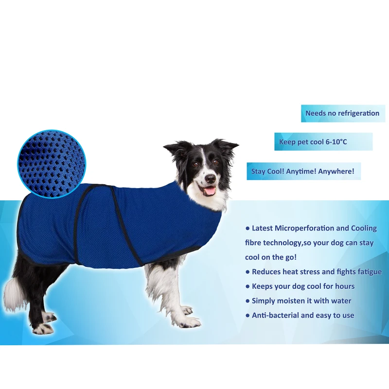 Pawhut Dog Pet Summer Cooling Cool Coat Vest Jacket Cooler Breathable Anti-bacterial Dark Blue , M , 50cm long