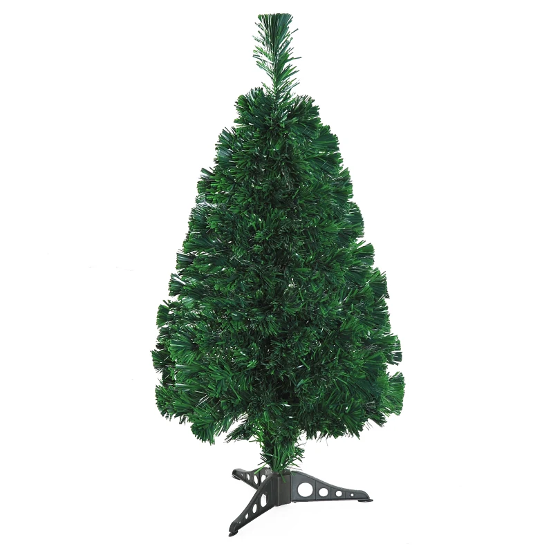 HOMCOM 3FT Artificial Christmas Tree Pre-Lit Optical Plastic Stand-Green
