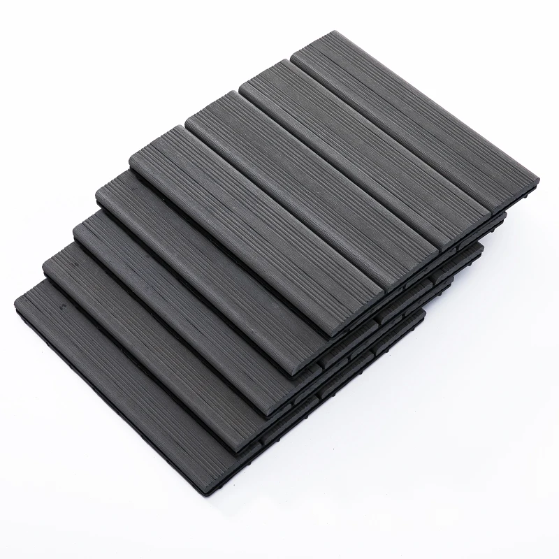 Outsunny Interlocking Decking Tiles, High-density Polyethylene, 30x30cm, 11pcs-Grey