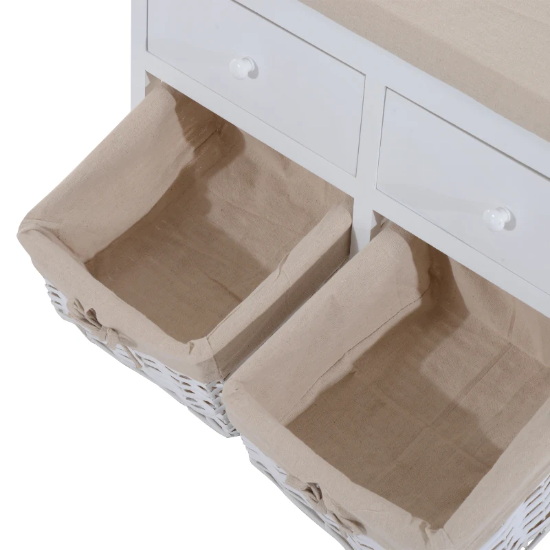 HOMCOM 2 Drawer Baskets Storage Unit Bench-White