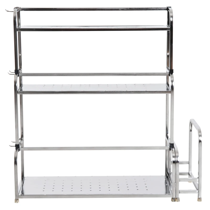 HOMCOM 3-tier Spice Rack Organiser W/6 Hooks-Stainless Steel