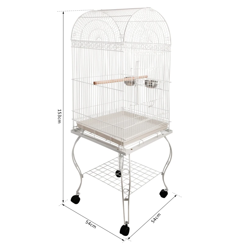 Pawhut Mobile Birdcage w/ Perch Stand, Steel-White