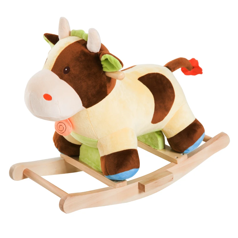 HOMCOM Kids Plush Rocking Cow-Multicolour