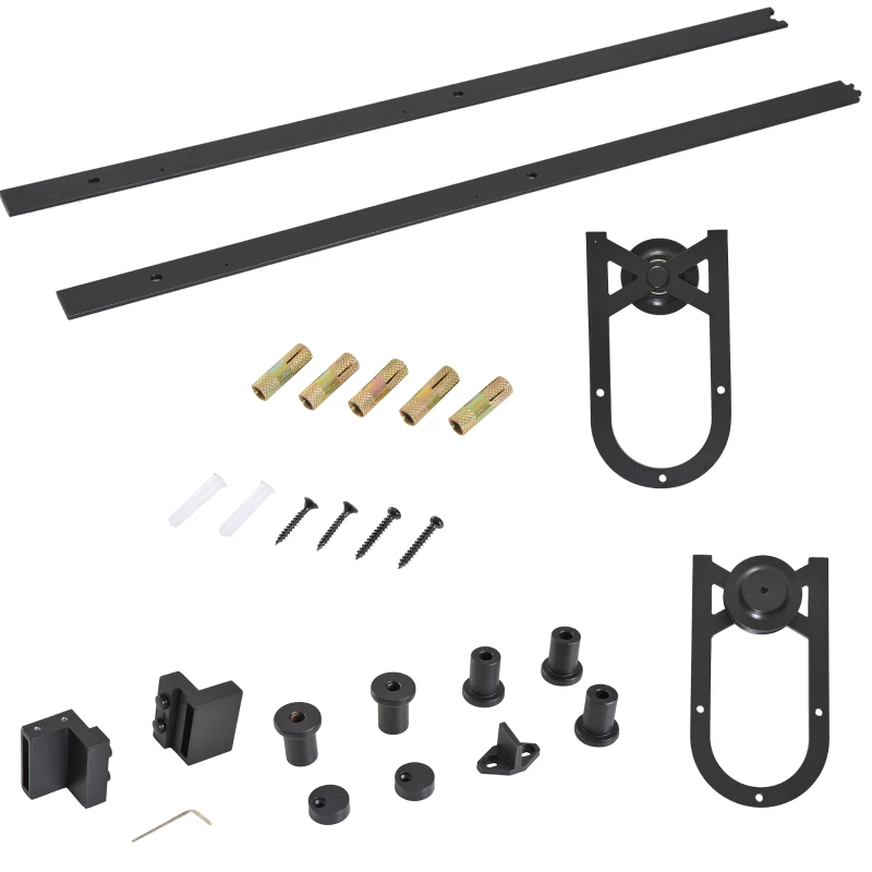 HOMCOM Carbon Steel 200 cm Sliding Barn Door Hardware Kit-Frosted Black