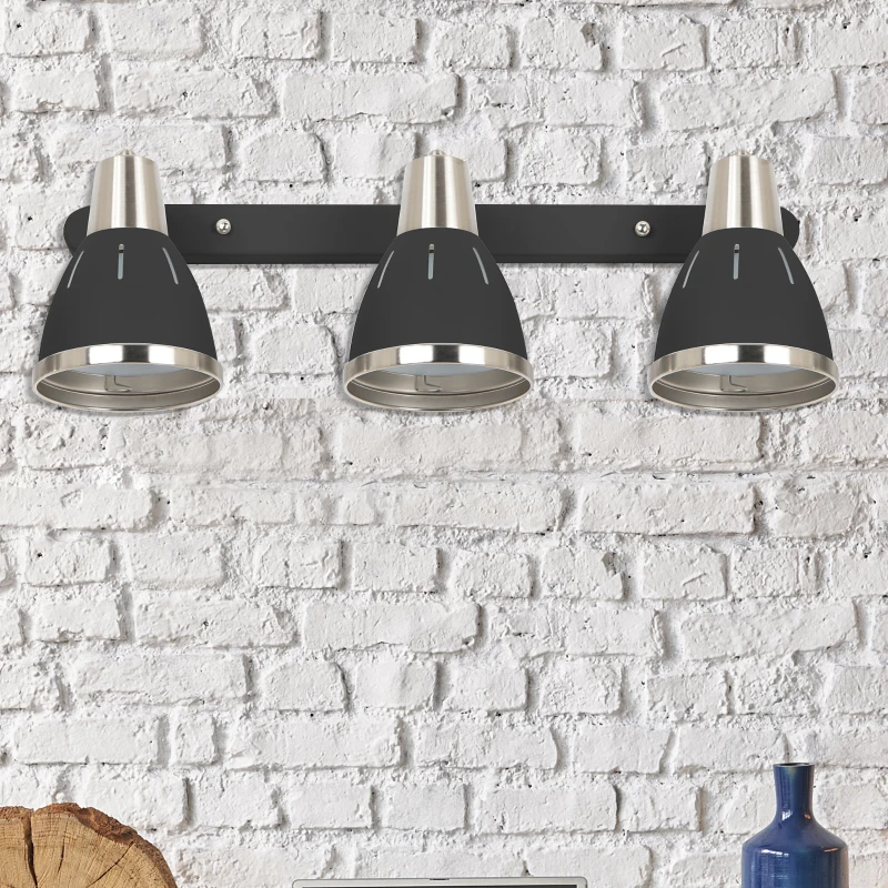 HOMCOM 3 Lights Adjustable Wall Lamp, Ф13x16Hx55L cm, Metal-Black