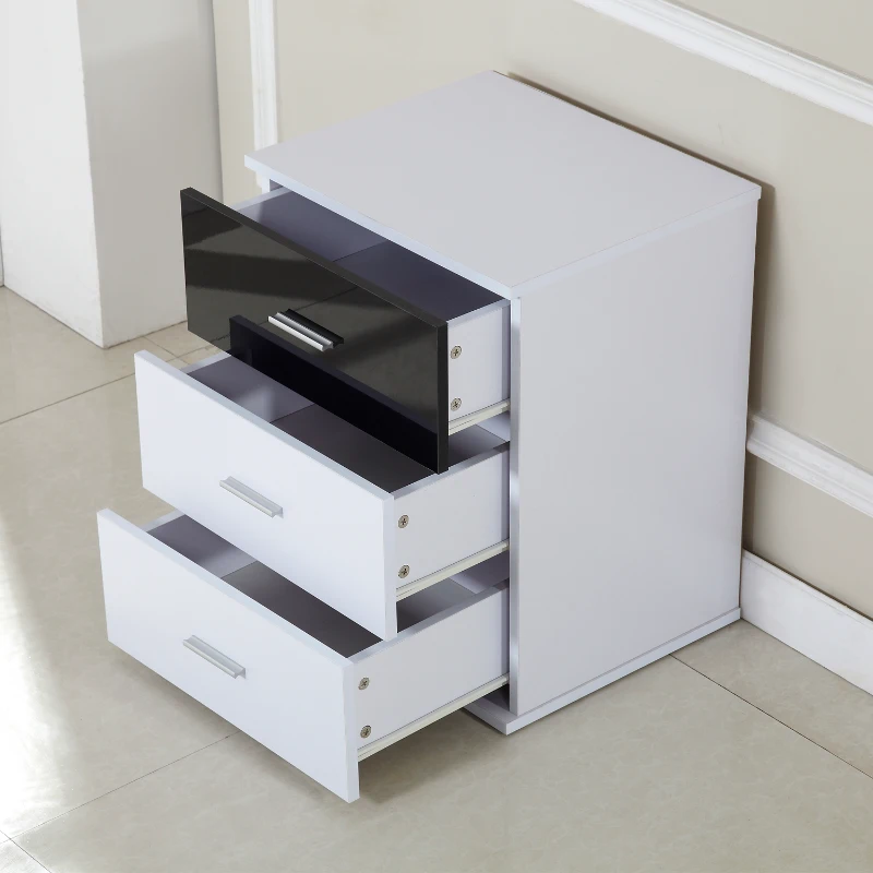 HOMCOM 140Wx38Dx31H cm Bedside Table, 3 Drawers-White/Black