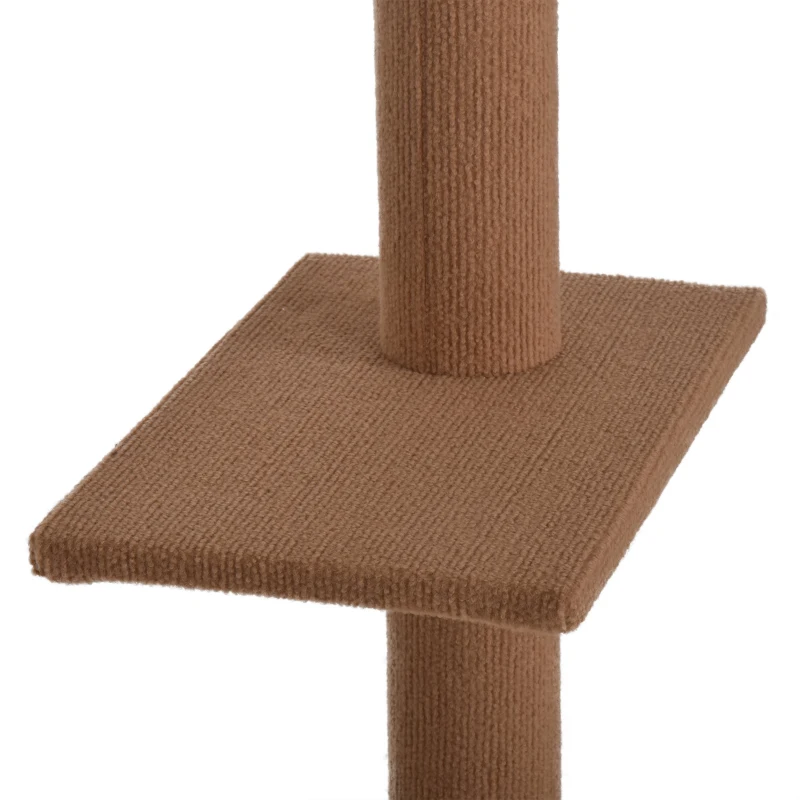 PawHut 260cm Floor To Ceiling Cat Tree for Indoor Cats w/ 3 Perches Flannel Upholstery Kitten Pet Rest Sleep Activity Tower Home Furniture Brown