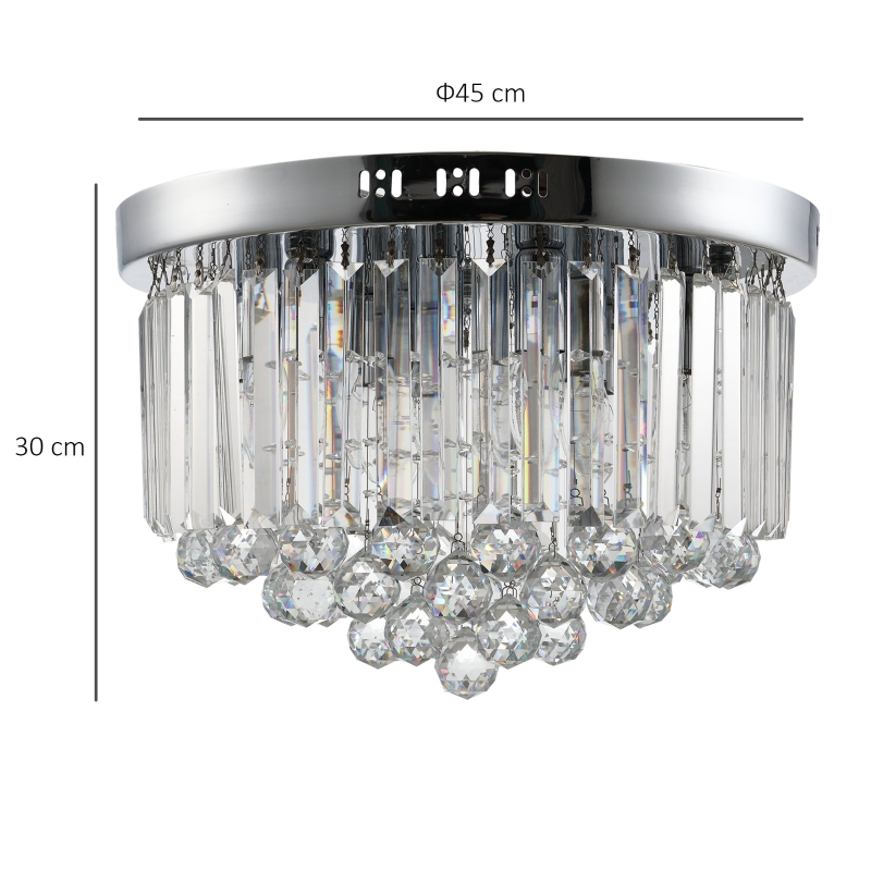 Homcom Luxurious Modern Crystal Ceiling Light Chandelier For Living Room Dining Hall E14 Base Silver Kitchen Aosom Uk Crystal Ceiling Light, Tiara 3 Light Crystal And Chrome Chandelier With K9