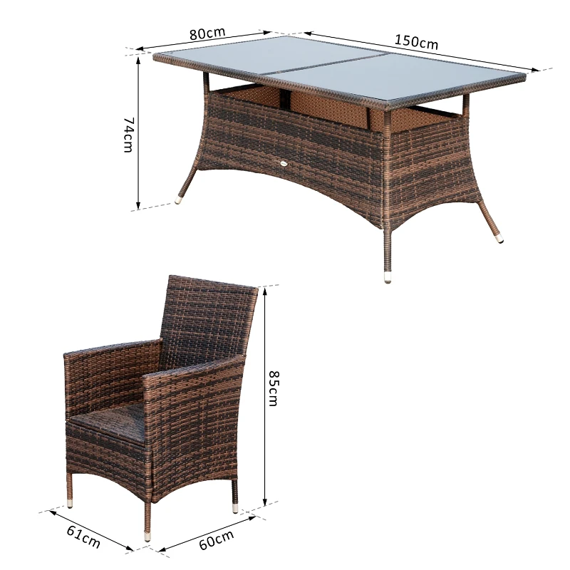 Outsunny 7 Pieces Rattan Dining Set, Galvanized Steel-Brown