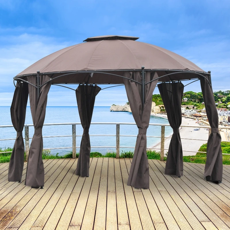 Outsunny Φ365x275Hcm  Round Gazebo W/Sidewall-Coffee