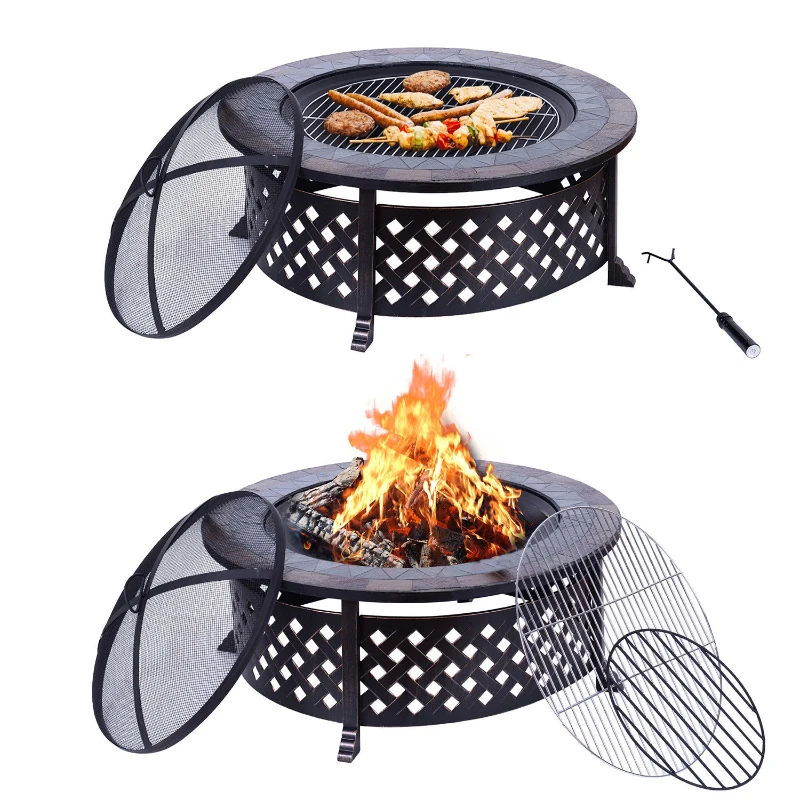Outsunny Round Outdoor Garden Metal Fire Pit-Black