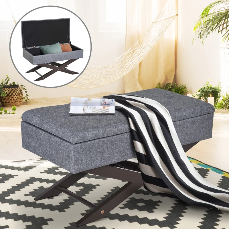 HOMCOM Storage Ottoman Bench, 80Lx40Wx42H cm-Grey