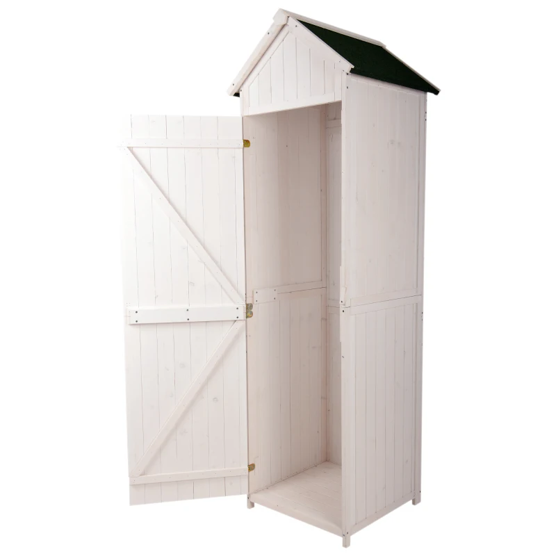 Outsunny Garden Storage Shed, 65Lx67.5W cm, Pine Fir-White