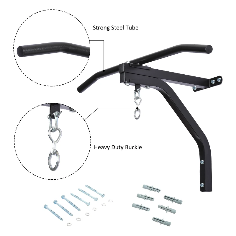 HOMCOM Punching Bag Hanger Wall Mount Bracket Kick Boxing MMA Training Frame Home Fitness Workout Pull Up Bar, Black