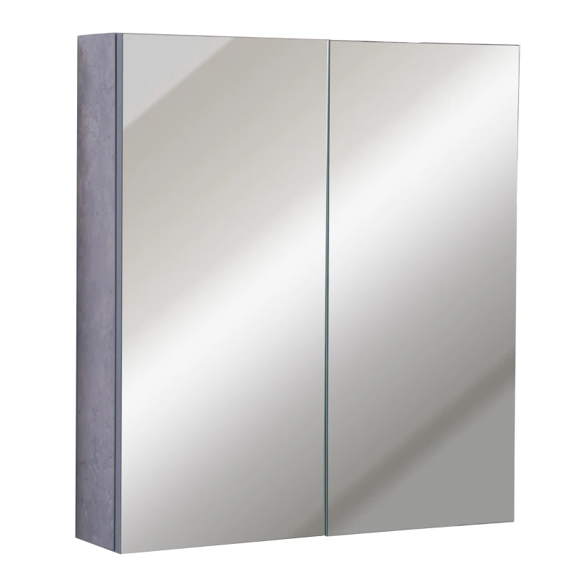 Kleankin Wall-Mount Bathroom LED Mirrored Cabinet, 63Wx68Hx13.5T cm-Cement Grey