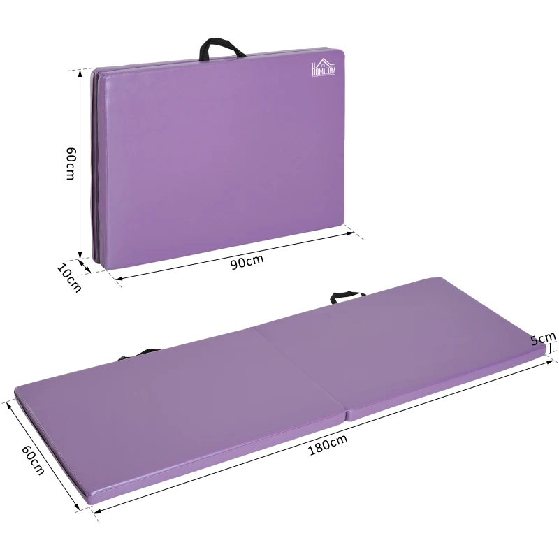 HOMCOM 6FT Polyethylene Foam Folding Exercise Mat w/ Handles Purple