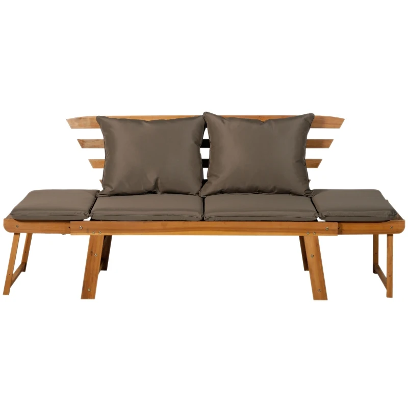 Outsunny 3 In 1 Folding Daybed Sofa Bench Wood Lounger W/Cushion Pillows