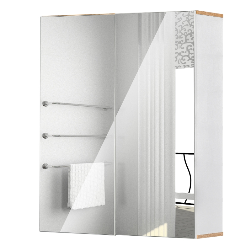 kleankin Bathroom Mirror Cabinet Wall Mount Storage Cupboard W/ Door and Adjustable Shelf