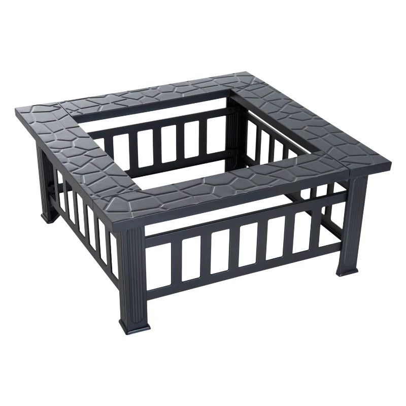Outsunny Fire Pit, Square Shape-Black