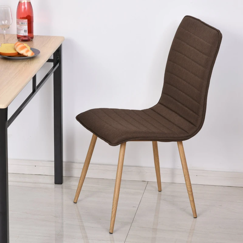 HOMCOM Set of 2 Armless Dining Chairs w/ Metal Frame Linen Upholstery Padding Wood-Effect Legs Foot Pads Simple Modern Style Brown