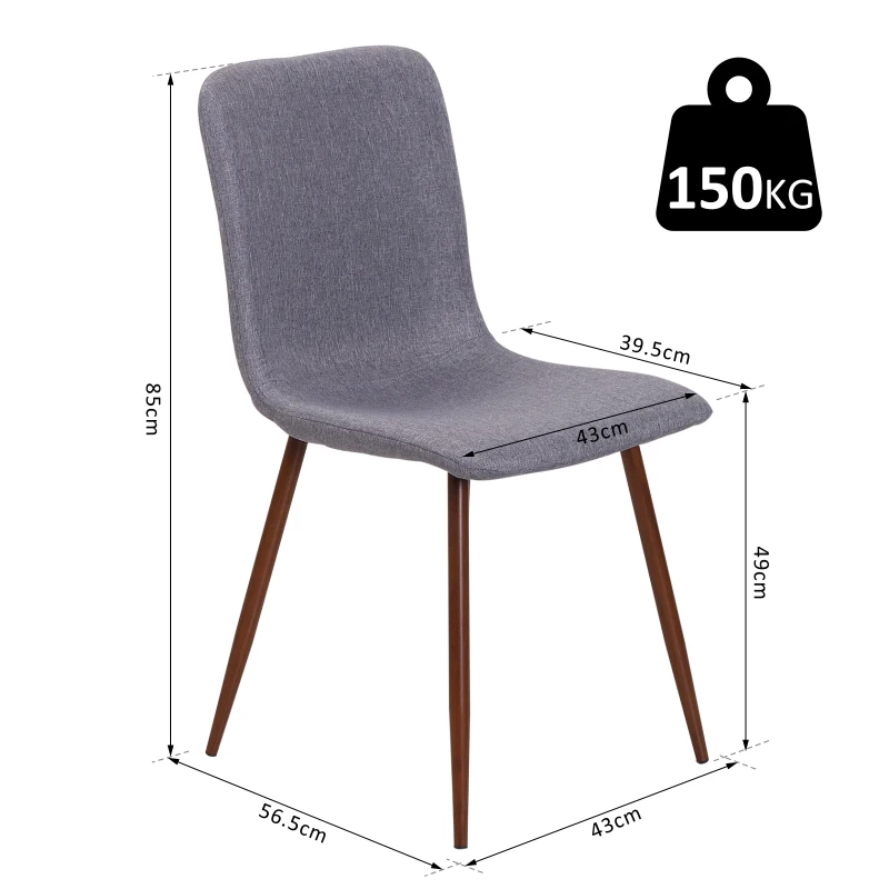 HOMCOM Set of 2 Dining Chairs, 43W x 56.5D x 85Hcm-Grey