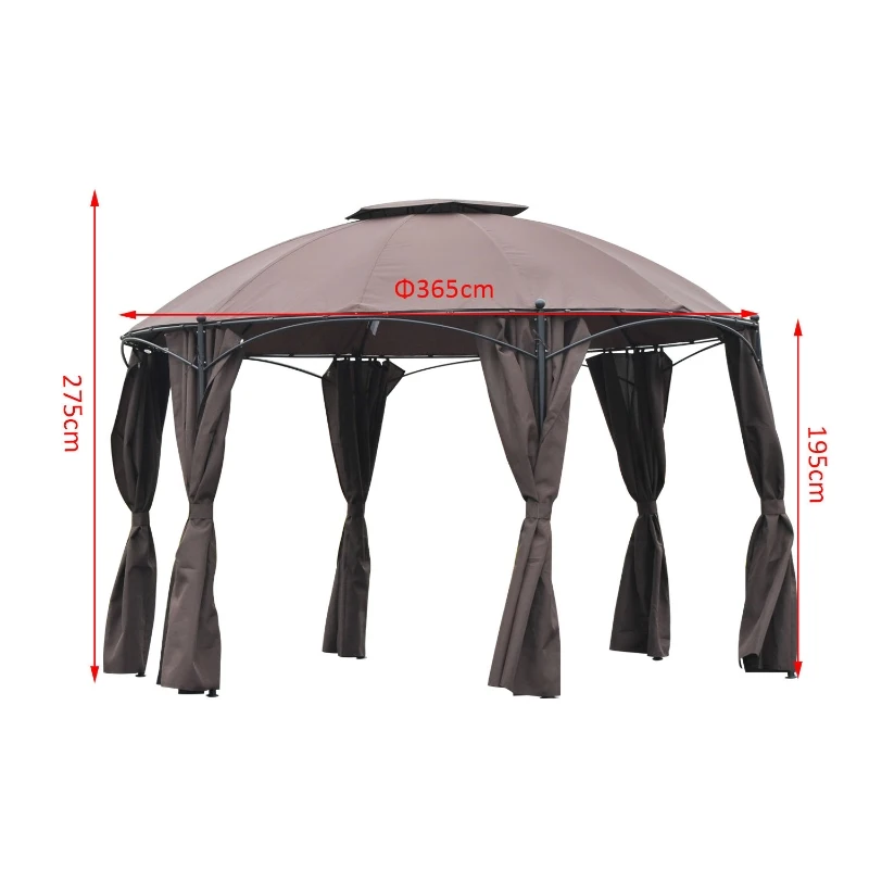 Outsunny Φ365x275Hcm  Round Gazebo W/Sidewall-Coffee
