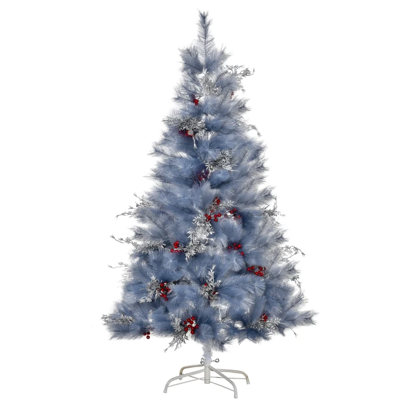 HOMCOM Indoor Christmas Tree Artificial Berry Snow Xmas Decoration with Metal Stand and 222 Tips (5FT(150CM))