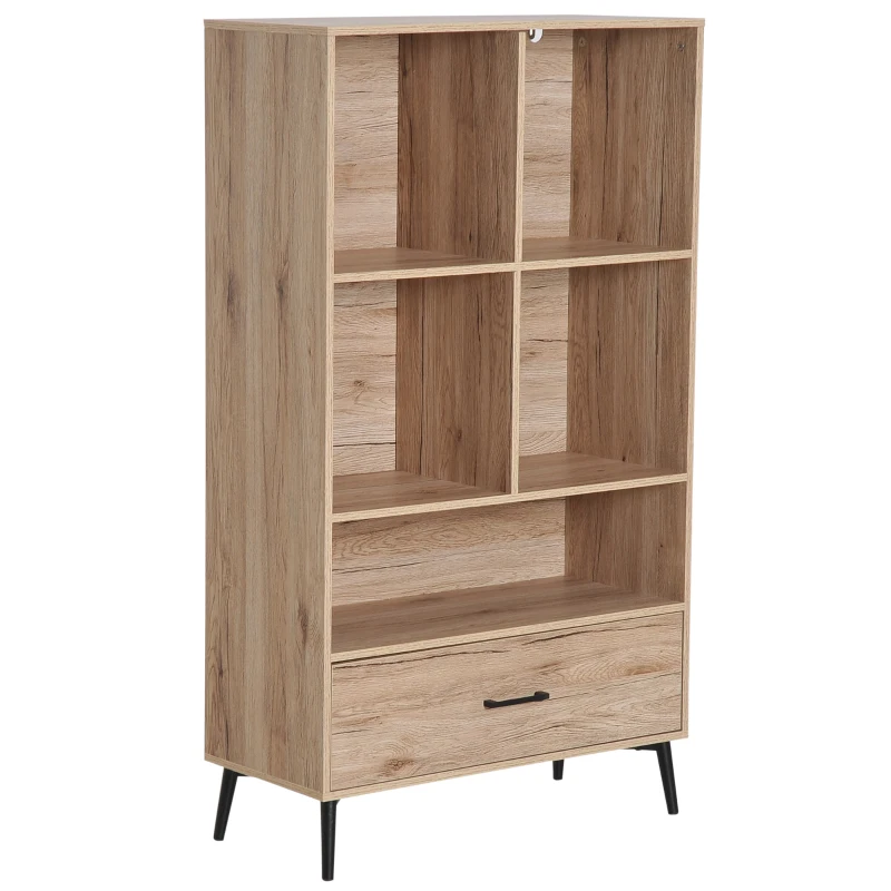 HOMCOM Bookcase, 68.5Lx30Wx120.5H cm-Oak Wood Colour