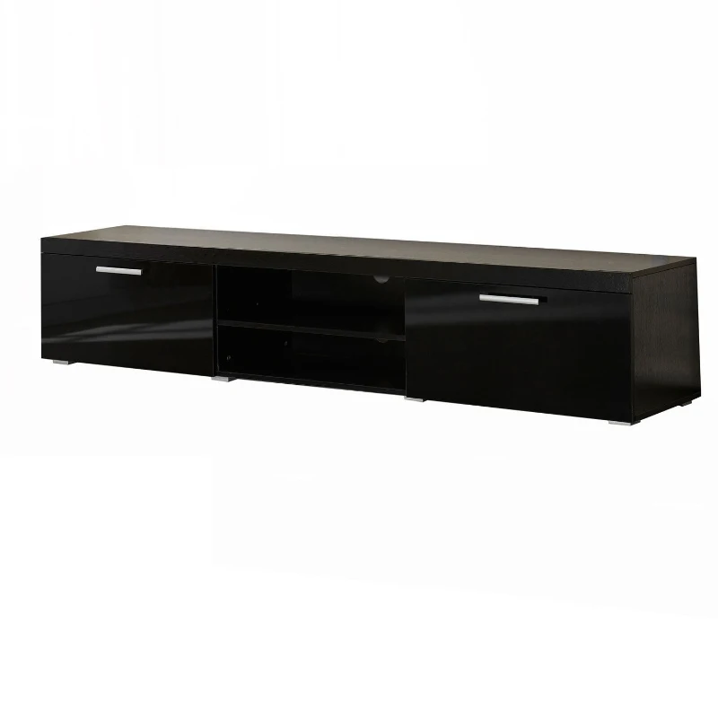 HOMCOM TV Cabinet Unit, 2 High Gloss Doors-Black