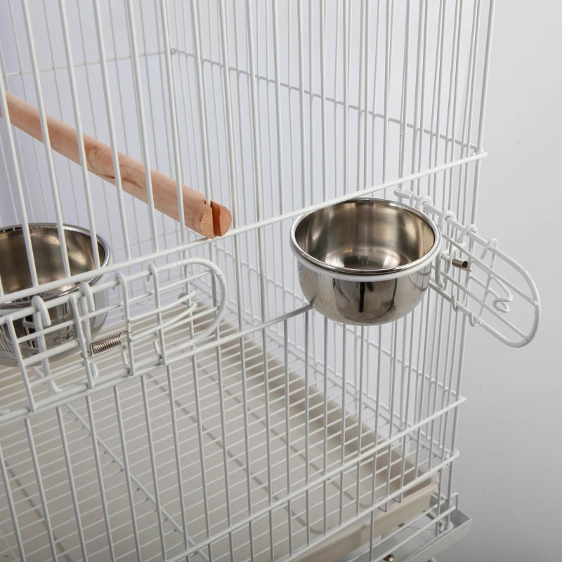 Pawhut Mobile Birdcage w/ Perch Stand, Steel-White