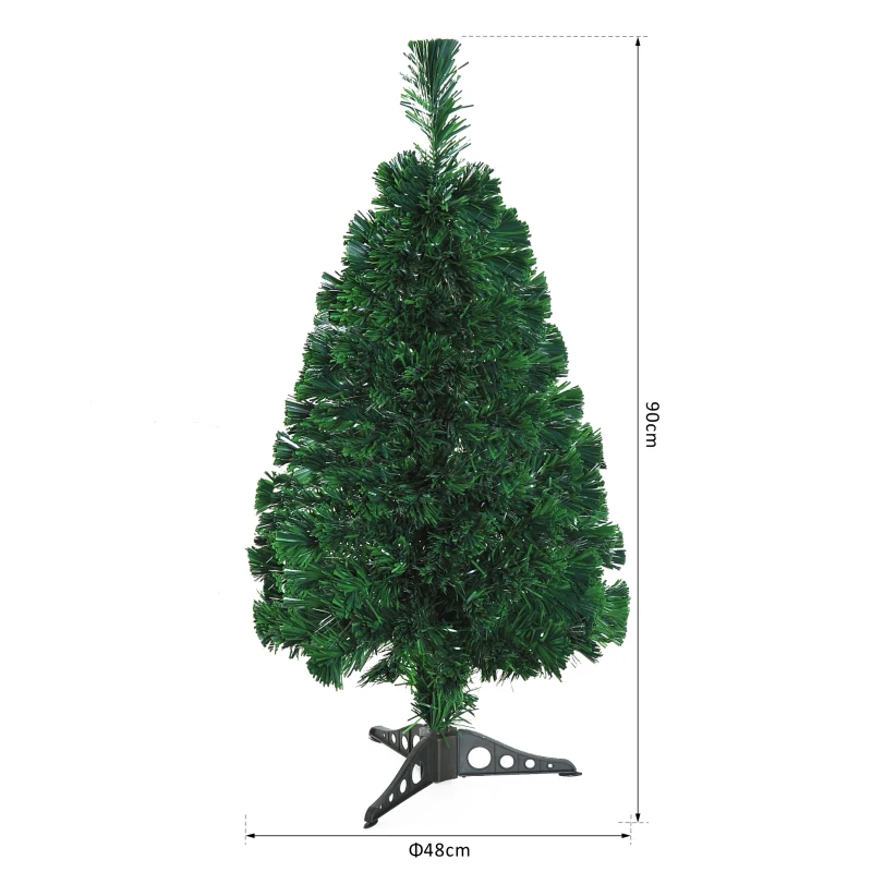 HOMCOM 3FT Artificial Christmas Tree Pre-Lit Optical Plastic Stand-Green