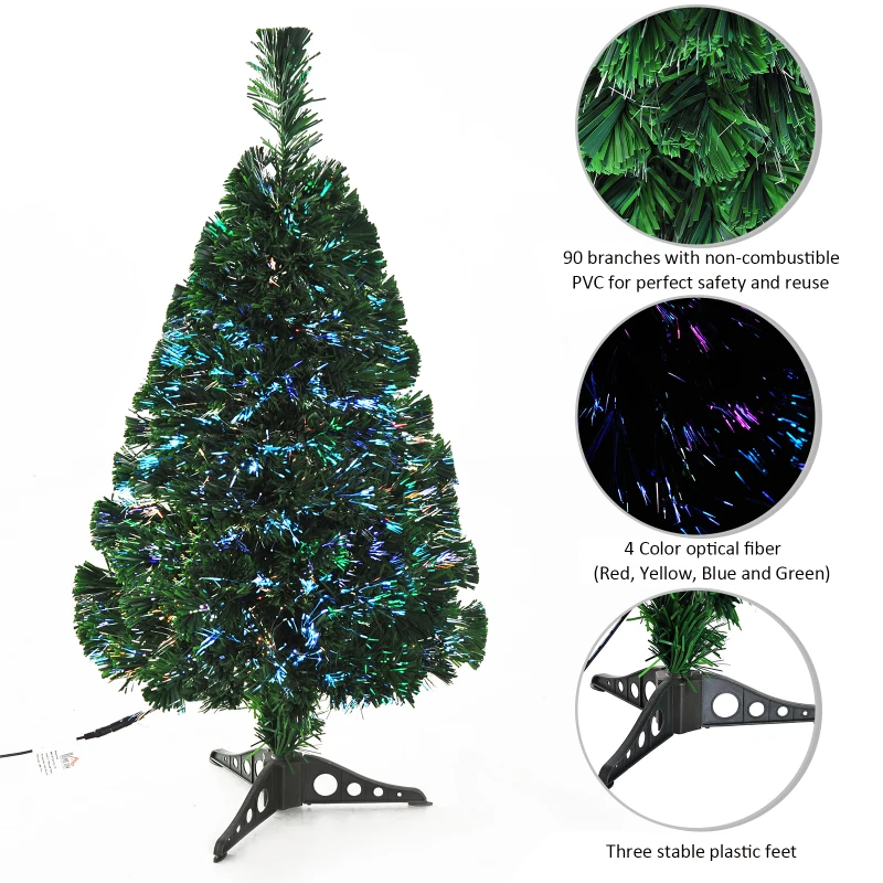 HOMCOM 3FT Artificial Christmas Tree Pre-Lit Optical Plastic Stand-Green