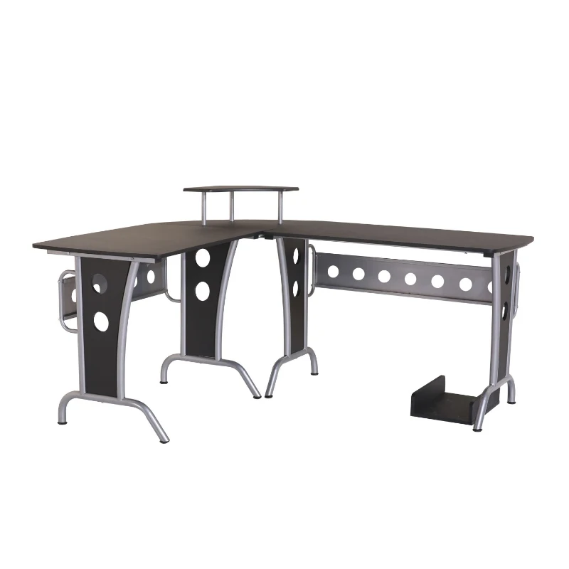 HOMCOM MDF L-Shaped Corner Home Office Desk w/ Steel Panels Black