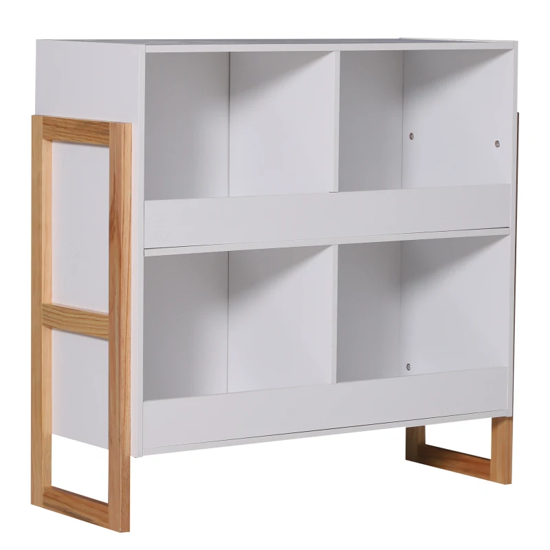 HOMCOM 4 Cubes Storage Cabinet 86Wx34Dx82.5H cm-White/Natrual Wood Colour