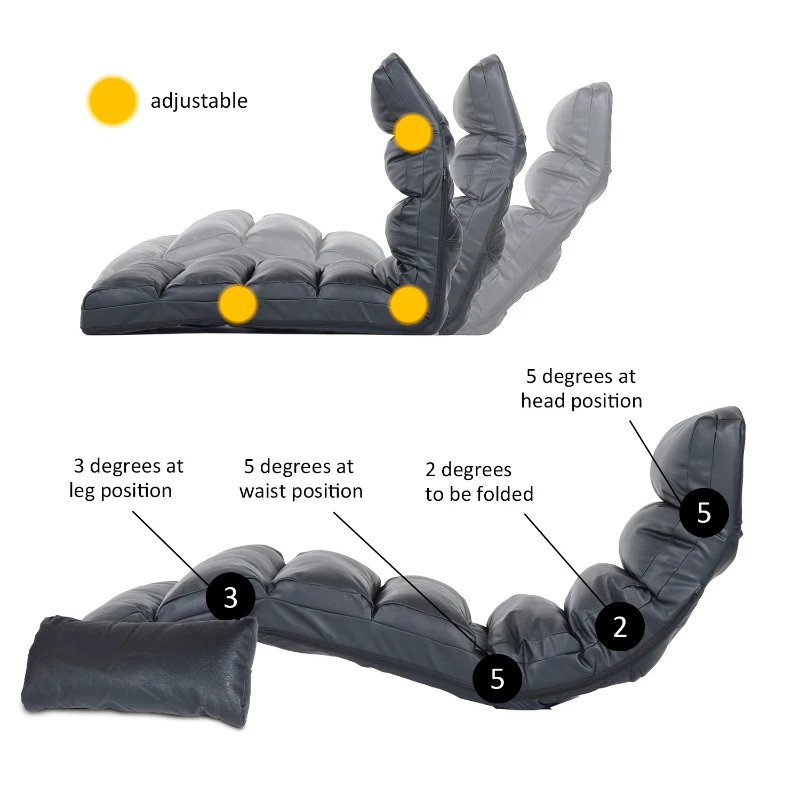 HOMCOM PU Leather Folding Floor Sofa Bed W/ Pillow-Black