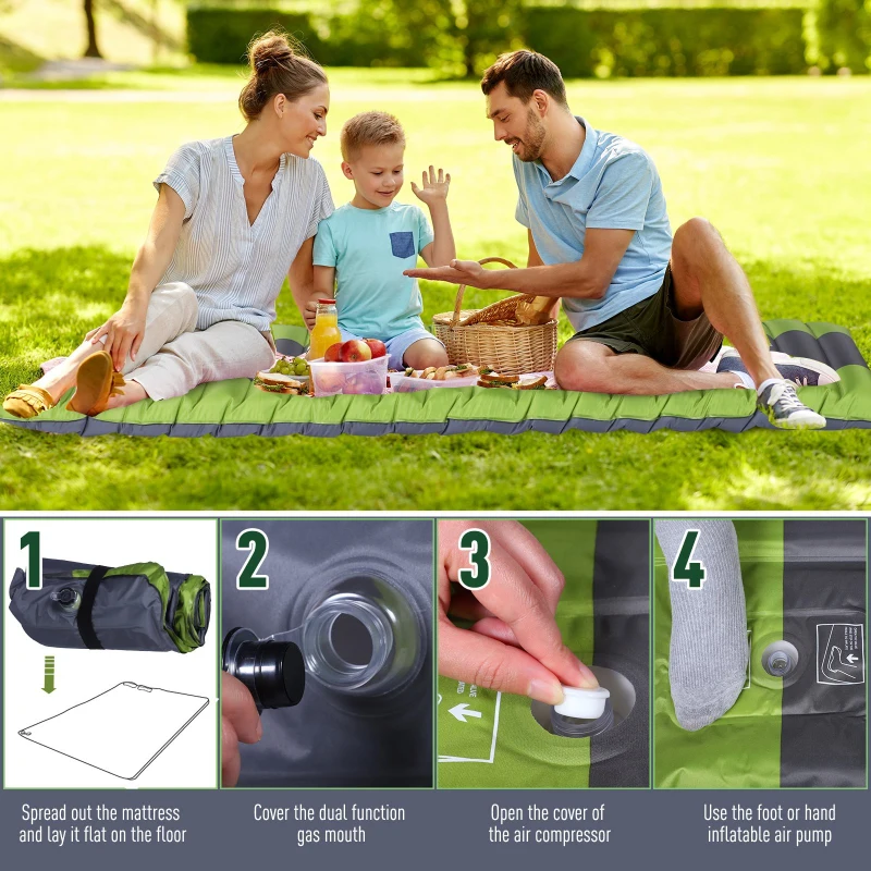 Outsunny PVC Self-Inflating Single Camping Mattress Bed Green