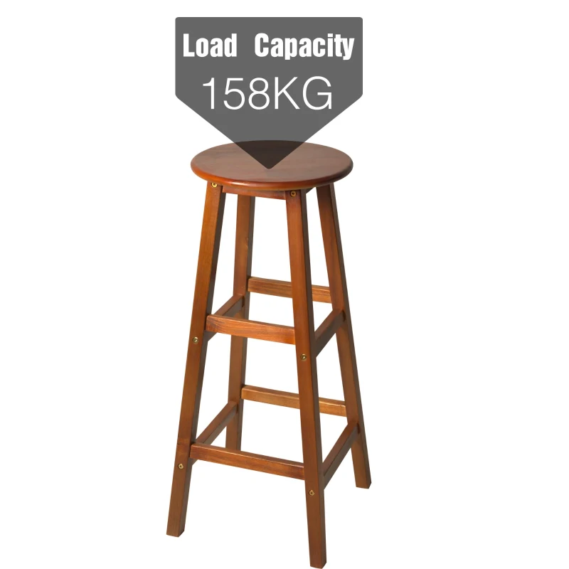 HOMCOM 2 PCs Bar Stools Chairs, Acacia Wood-Teak Colour